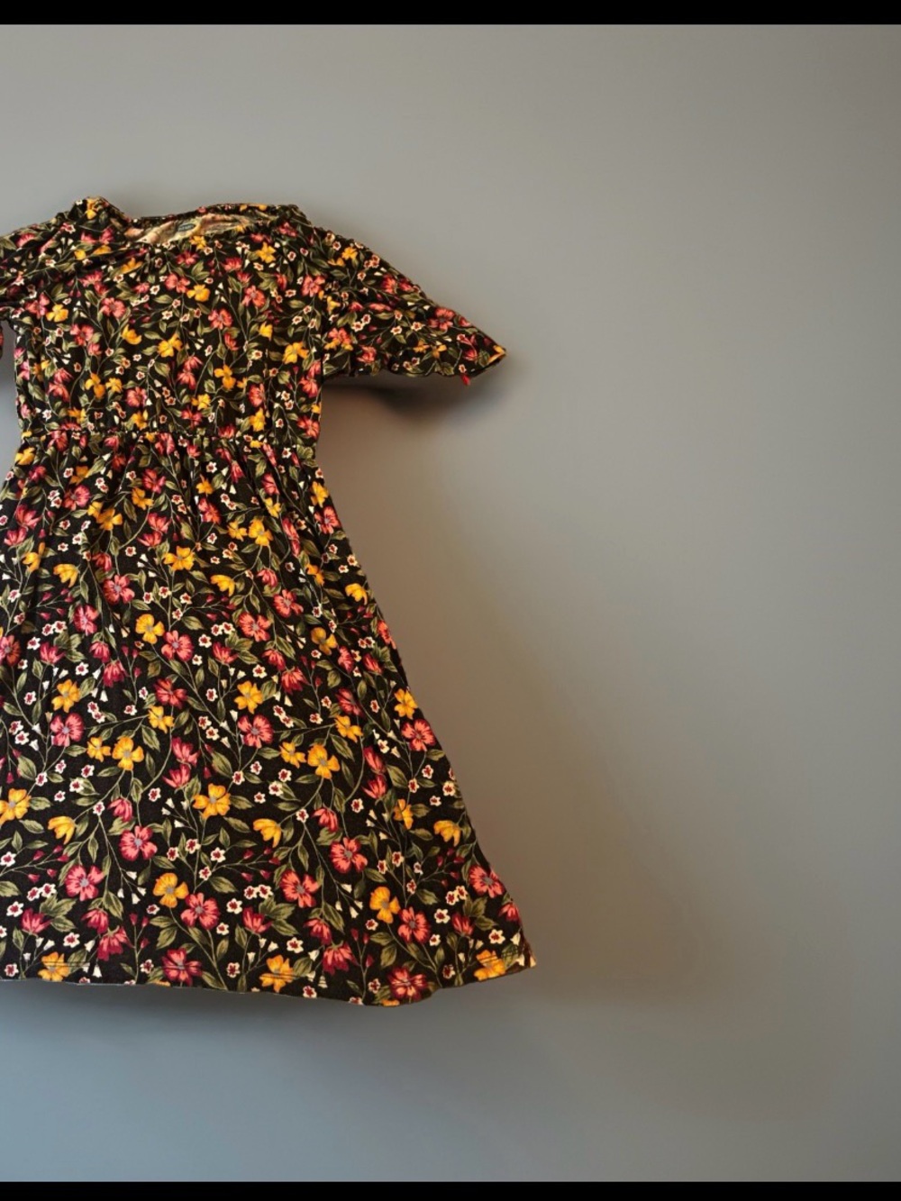 Old Navy Black Floral Kids Dress with Pink & Yellow Flowers